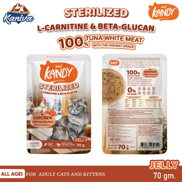 l-carnitine in cat food for sterilized cats Kandy Student pouch Sterilized – Jelly Chicken and Salmon